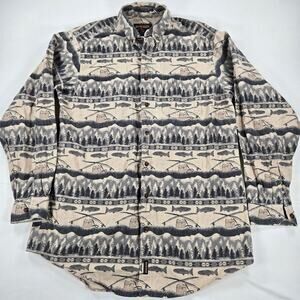 Woolrich Fishing Printed Long Sleeve Button Down Flannel Men's Size XL Tall